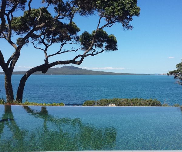 View oof the blue ocean with Rangitoto Isand in the background 
